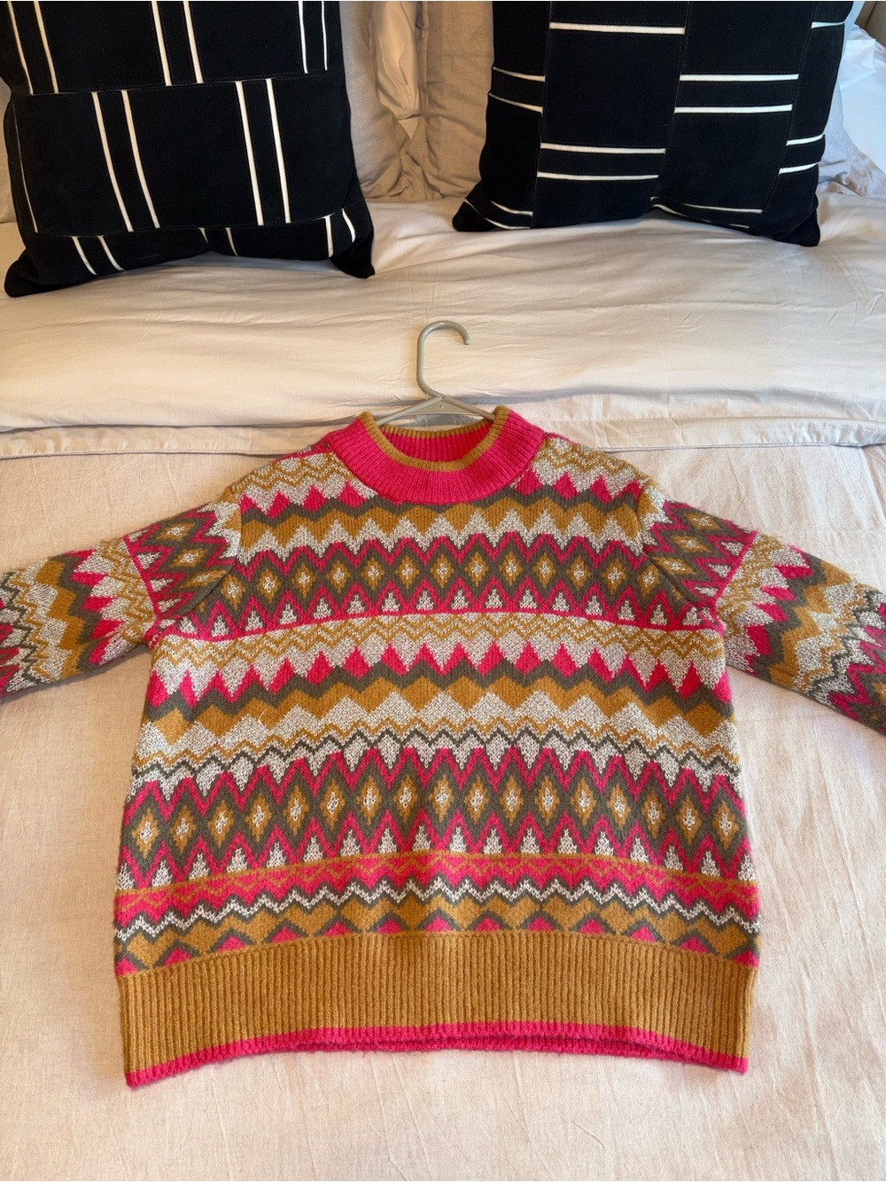 Marc New York Pink, Mustard & Olive Geometric Fair Isle Sweater